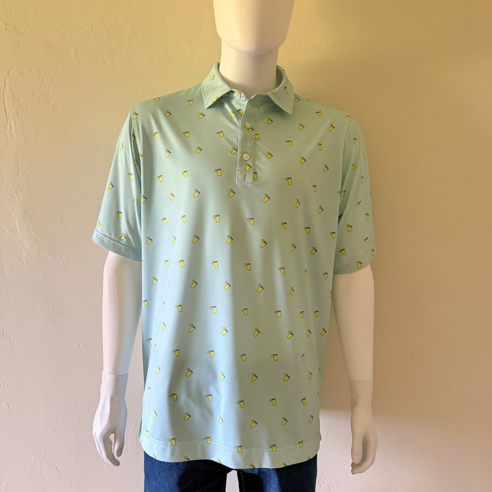 FootJoy FJ Mens Golf Polo Shirt ‎ Blue Arnold Palmer Drink Print ProDry Size L